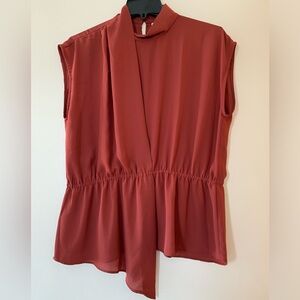 W Worthington Women Sleeveless Lightweight Top Asymmetrical Side Drape Rust L